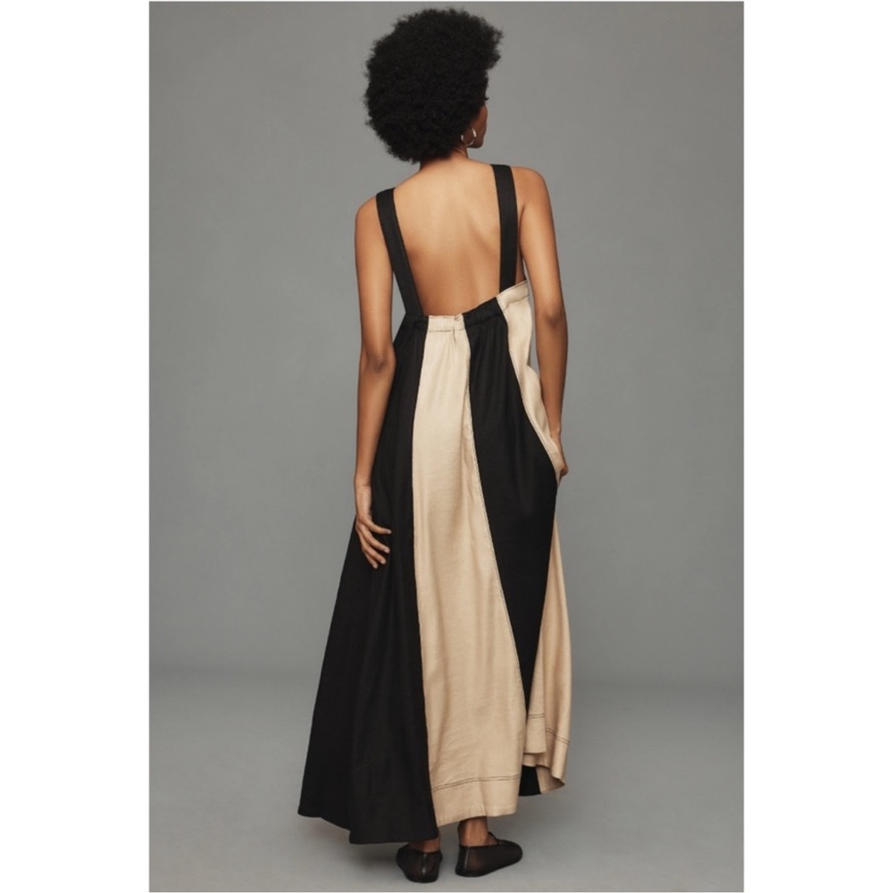 Anthropologie Maeve 1X The Ami Linen Halter Maxi Dress Striped Colorblock - Picture 3 of 16